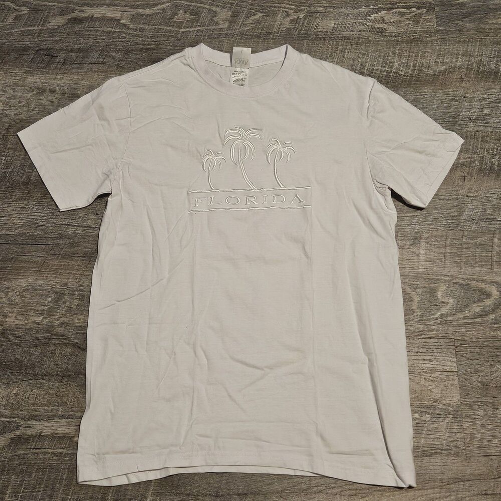 Florida KMA Men's White 3D Graphic Palm Trees Short Sleeve T-Shirt Size Large